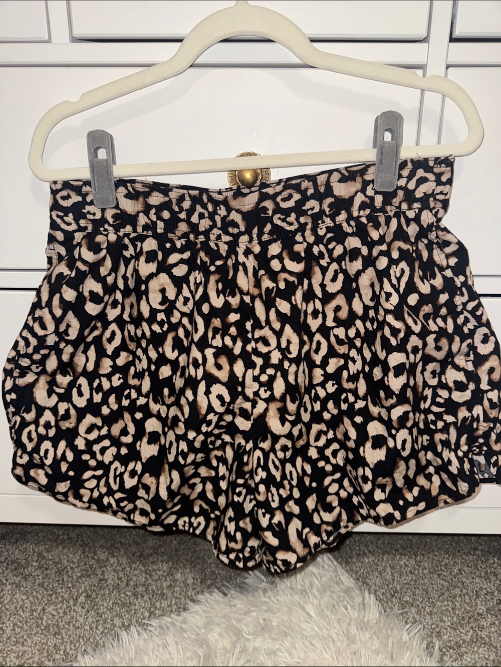 H&M Leopard Print Shorts with pockets and an inward facing drawstring